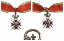 ROMANIA
ORDER OF THE CROWN OF ROMANIA, 1881
Commander 's Cross, 2nd Model (1938), for Military with Oak Leaf for Exceptionnal Bravery. Breast Badge,...
