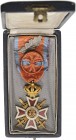 ROMANIA
ORDER OF THE CROWN OF ROMANIA, 1881
Officer 's Cross, 2nd Model (1938), for Military in Time of War. Breast Badge with Swords, 51x36 mm, Bro...