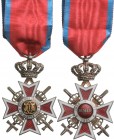 ROMANIA
ORDER OF THE CROWN OF ROMANIA, 1881
Knight 's Cross, 2nd Model (1938), for Military in Time of War. Breast Badge with Swords, 52x32 mm, silv...