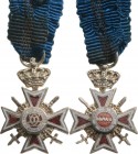 ROMANIA
ORDER OF THE CROWN OF ROMANIA, 1881
Knight 's Cross, 2nd Model (1938), Miniature, for Military in Time of War. Breast Badge with Swords, 22x...