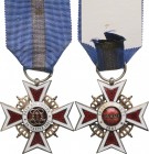 ROMANIA
ORDER OF THE CROWN OF ROMANIA, 1881
Knight 's Cross, 2nd Model (1938), for Civil. Breast Badge, 40 mm, Silver, both sides red enameled, obve...