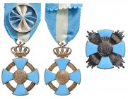 ROMANIA
ORDER OF THE FAITHFULL SERVICE, 1935
Grand Officer's Set, 1st Model, Civil, instituted in 1935. Breast Badge, 55x38 mm, gilt Silver, both si...