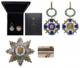 ROMANIA - REPUBLIC
Order of "Military Virtue"
Grand Officer Set for Military in Time of War. Neck Badge, 87x57 mm, gilt Silver, hallmarked "925", en...