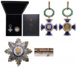 ROMANIA - REPUBLIC
Order of "Military Virtue"
Grand Officer Set for Civil. Neck Badge, 87x57 mm, gilt Silver, hallmarked "925", enameled, original s...