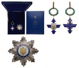 ROMANIA - REPUBLIC
Order of "Aeronautial Virtue"
Grand Officer Set for Civil. Neck Badge, 96x52 mm, gilt Silver, hallmarked"925", enameled, original...