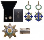 ROMANIA - REPUBLIC
Order of "Maritime Virtue"
Grand Officer for Military in Time of War. Neck Badge, 98x52 mm, gilt Silver, hallmarked "925", enamel...