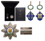 ROMANIA - REPUBLIC
Order of "Maritime Virtue"
Grand Officer Set for Military in Time of Peace. Neck Badge, 98x52 mm, gilt Silver, hallmarked "925", ...