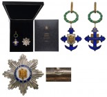 ROMANIA - REPUBLIC
Order of "Maritime Virtue"
Grand Officer Set for Civil. Neck Badge, 98x52 mm, gilt Silver, hallmarked "925", enameled, original s...