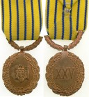 ROMANIA - REPUBLIC
Badge of Reward for 25 Years of Military Service, instituted on the 26th of September 1913
Breast Badge, 39x30 mm, gilt Metal, or...