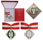 ROMANIA - REPUBLIC
"Merit for Education" Order
Grand Officer`s Set. Neck Badge, 60 mm, Silver, hallmarked "925", both sides enameled, with original ...