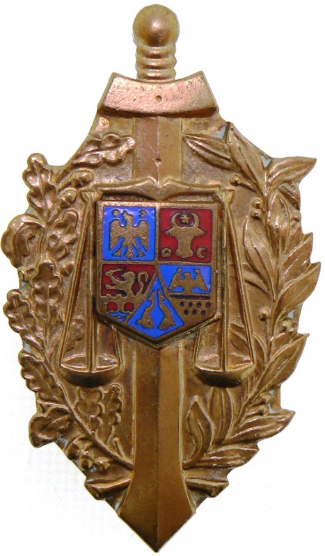 ROMANIA - REPUBLIC
Justice Badge
Breast Badge, 62x36 mm, Copper, center enamel...