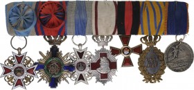 RUSSIA
Group of Orders (4) and Medals (3)
Crown of Romania Order, Officer's Cross (4th Class), Military in Time of War (bottom of swords cut), 1st M...