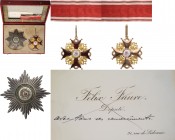 RUSSIA
ORDER OF SAINT STANISLAS
Grand Cross Set, 2nd Class, instituted in 1765. Sash Badge, 66 mm, GOLD, enameled, maker's mark "IK - IOSEF KEIBEL",...