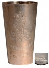 RUSSIA
Silver tumbler, flat-bottomed trophee
Large initial "A" under crown for "Alexander", engraved inscription "Price of the emperor 1909" weight ...