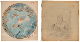 RUSSIA
Watercolor on paper
Circular view representing a project for ceiling decoration "Angels in clouds" and a pencil sketch on the back, monogram ...