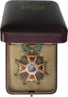 SPAIN
ORDER OF ISABELLA THE CATHOLIC
Commander`s Cross, 3rd Class, instituted in 1815. Neck Badge, gilt Silver, 75x55 mm, superimposed parts gilt en...