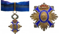 SPAIN
ORDER OF CIVIL MERIT
Grand Officer's Set, 2nd Class, instituted in 1926. Neck Badge, 79x48 mm, gilt Silver with diamond cut rays, multipart co...