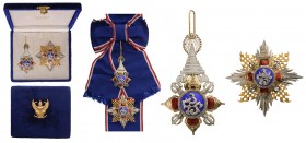 THAILAND
ORDER OF THE CROWN OF SIAM
Special Class. Grand Cross Set of the Order. Sash Badge, 92x58 mm., gilt SIlver, hallmarked, numbered "33", one ...