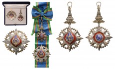 THAILAND
ORDER OF THE CROWN OF SIAM
Grand Cross Set, 1st Class, for Ladies. Sash Badge, 89x53 mm., gilt SIlver, enameled, suspension in the form of ...