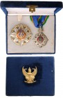 THAILAND
ORDER OF THE CROWN OF SIAM
Grand Officers Set, 2nd Class, 2nd Type, instituted in 1869. Neck Badge, 88x57 mm, partially gilt Silver, enamel...
