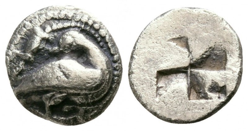 Trihemiobol
Macedon. Eion c. 460-400 BC, Goose standing right, head reverted, s...