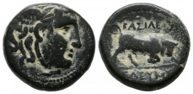 Bronze Æ
Seleukid Kingdom. Seleukos I Nikator (312-281 BC). Sardes. Winged head of Medusa right / BAΣIΛEΩΣ / ΣΕΛΕΥΚOY. Bull butting right. Control: m...
