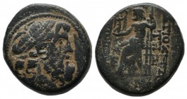Bronze Æ
Seleucis and Pieria. Antioch, c. 50-49 BC. Dated year 17 of the Pompeian era. Laureate head of Zeus right / ANTIOXEΩΝ THΣ ΜΗΤPΟΠΟΛΕΩΣ, ΣΙ, Z...