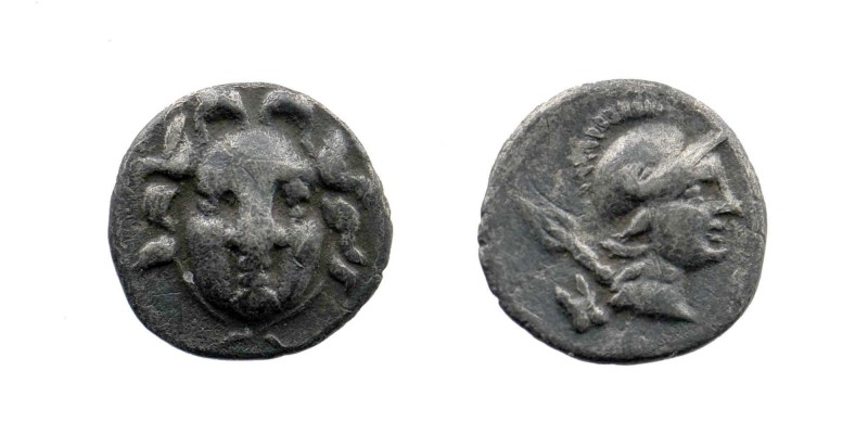 Obol AR
Pisidia. Selge, c. 300-190 BC, Gorgoneion / Helmeted head of Athena rig...