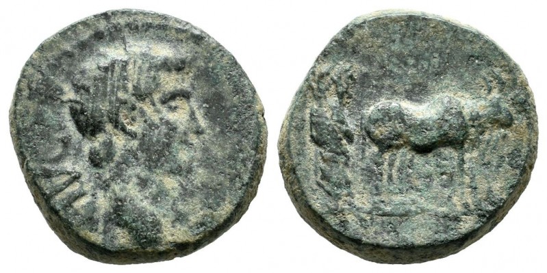 Bronze Æ
Macedon, Philippi, Augustus, 27 BC-14 AD, AVG, bare head right / Two p...