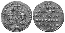 Miliaresion AR
Basil II Bulgaroktonos, with Constantine VIII AD 976-1025. Constantinople, facing busts of Basil and Constantine flanking ornate cross...