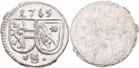 1 Pfennig AR
Salzburg, Sigismund Christoph Graf von Schrattenbach (1753-1771), 1765
11 mm, 0,2 g
HZ. 3106 Pr. 2378