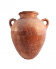 Punic amphora with line-decor. 8th century B.C. Bottom broken and reassembled, colour partially rubbed, otherwise intact, height 25 cm