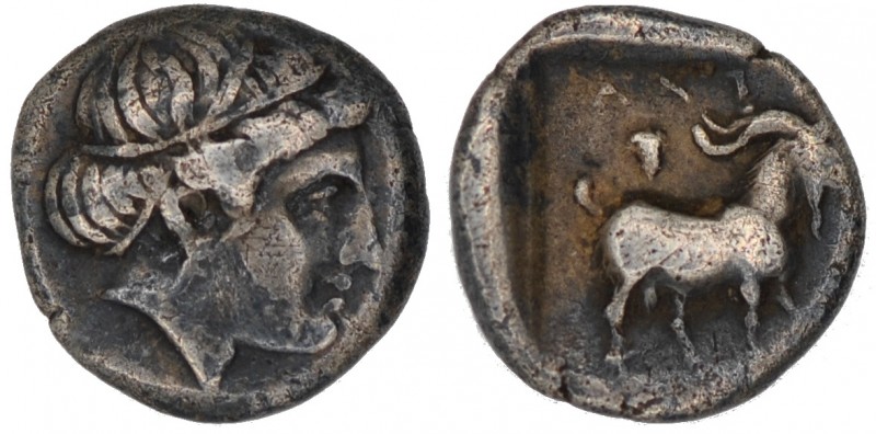 Troas, Antandros. Late 5th century BC. AR diobol (12mm, 1.43g, 5h). Head of Arte...