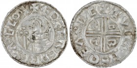 England. Aethelred II. 978-1016. AR Penny (19mm, 1.62g, 9h). Crux type (BMC iiia, Hild. C). Exeter mint; moneyer Tuna. Struck circa 991-997. + ÆÐELRED...