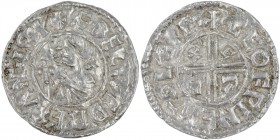 England. Aethelred II. 978-1016. AR Penny (20mm, 1.64 g, 2h). Crux type (BMC iiia, Hild. C). Lewes mint; moneyer Leofwine. Struck circa 991-9. +ÆÐELRE...