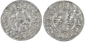 England. Aethelred II. 978-1016. AR Penny (20mm, 1.44g, 9h). Crux type (BMC iiia, Hild. C). London mint; moneyer Beorhtmær. Struck circa 991-997. + ÆÐ...