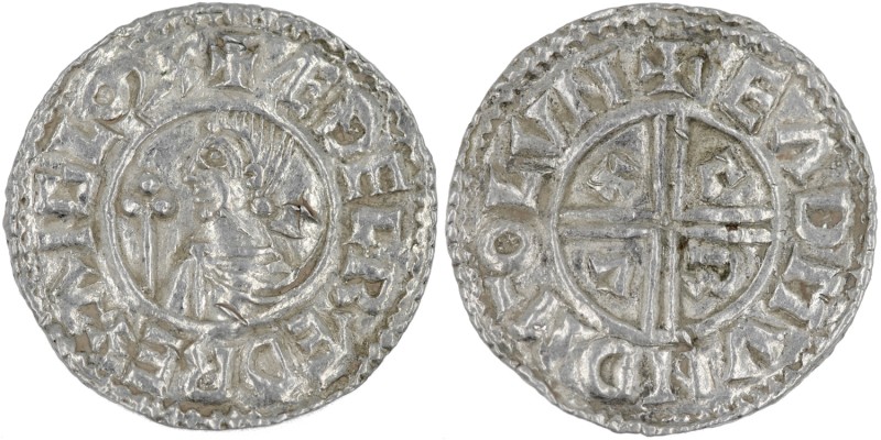 England. Aethelred II. 978-1016. AR Penny (20.5mm, 1.60g, 9h). Crux type (BMC ii...
