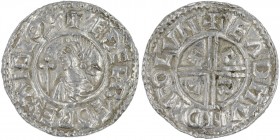 England. Aethelred II. 978-1016. AR Penny (20.5mm, 1.60g, 9h). Crux type (BMC iiia, Hild. C). London mint; moneyer Eadmund. Struck circa 991-997. + ÆÐ...