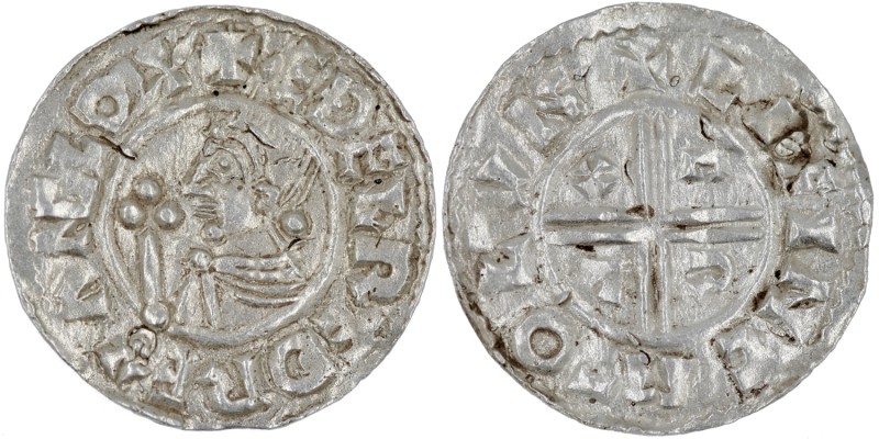 England. Aethelred II. 978-1016. AR Penny (19mm, 1.47 g, 3h). Crux type (BMC iii...