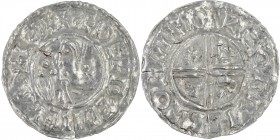 England. Aethelred II. 978-1016. AR Penny (20mm, 1.45g, 9h). Crux type (BMC iiia, Hild. C). Lympne mint; moneyer Leofric. Struck circa 991-997. + ÆÐEL...
