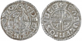 England. Aethelred II. 978-1016. AR Penny (20mm, 1.55g, 6h). Crux type (BMC iiia, Hild. C). Southwark mint; moneyer Heawulf. Struck circa 991-997. + Æ...