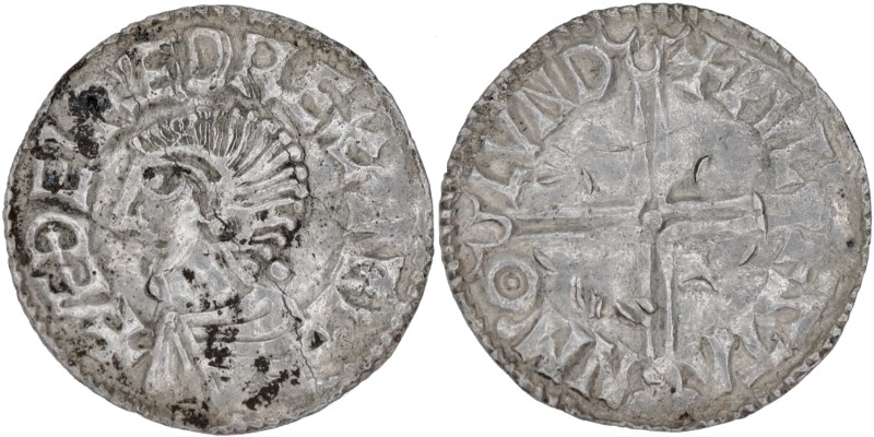 England. Aethelred II. 978-1016. AR Penny (19.5mm, 1.34 g, 4h). Long Cross type ...