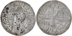 England. Aethelred II. 978-1016. AR Penny (19.5mm, 1.34 g, 4h). Long Cross type (BMC IVa, Hild. D). London mint; moneyer Wulfstan. Struck circa 997-10...