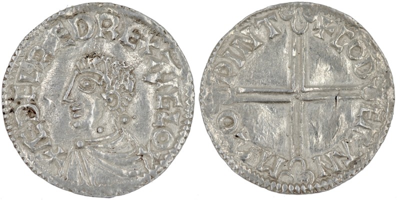 England. Aethelred II. 978-1016. AR Penny (19mm, 1.76g, 9h). Long Cross type (BM...