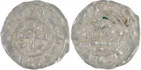 France. Dukes of Normandy. In the name of Saint Romain (?). AR Denier (20mm, 1.01g). Rouen mint(?). Struck ca 980s. + လ C ROMAN, patriarchal, in the l...