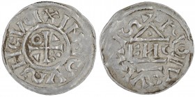 Germany. Duchy of Bavaria. Heinrich IV (II) 1002-1009. AR Obol(?) (15mm, 1.11g). Regensburg mint; moneyer ⵎИCO.+INIGVSHCI, cross with three pellets in...