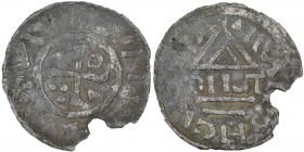 Germany. Duchy of Bavaria. Heinrich IV (II) 1002-1009. AR Denar (20mm, 1.48g). Neuburg mint; moneyer Diiut. Cross with pellet in two angles and annule...