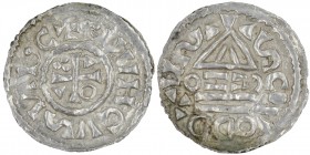 Germany. Duchy of Bavaria. Heinrich IV (II) 1002-1009. AR Denar (20mm, 1.53g). Salzburg mint; moneyer OSߏꓛ. +HVHCVSИႶC, cross with three pellets in on...