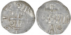 Germany. Cologne. Otto III 983-1002. AR Denar (18mm, 1.74g). Cologne mint. [+] OTTO R[EX], cross with pellets in each angle / S / [C]OLOИIA / A G, Col...