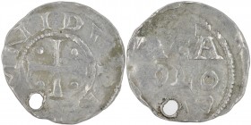 Germany. Cologne. Konrad II 1024-1039. AR Denar (19mm, 1.31g). Cologne mint. [_]MNIDV[_], cross with pellets in each angle / SCA / OLO / [_]B, legend ...